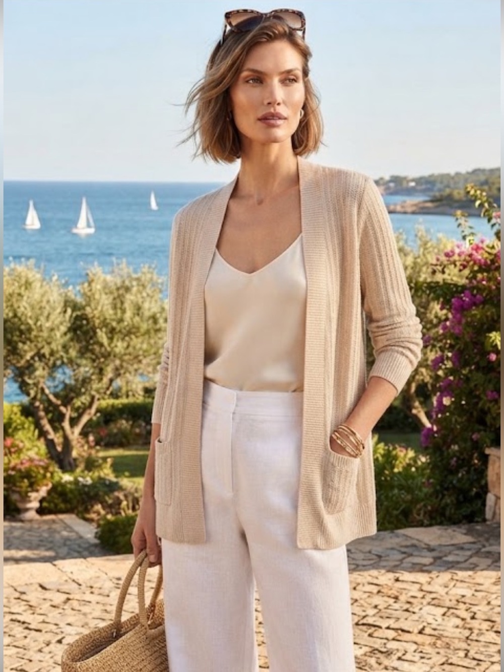 Talbots 100% Linen Open Cardigan w Pockets